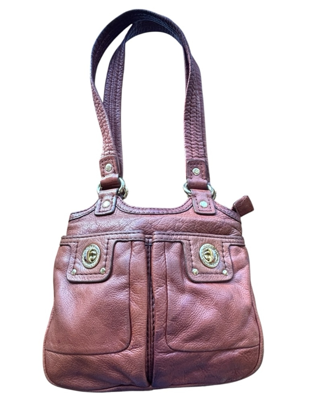 Marc by Marc Jacobs Leather Shoulder Bag Purple Pebbled Leather Double Pocket - Picture 3 of 8